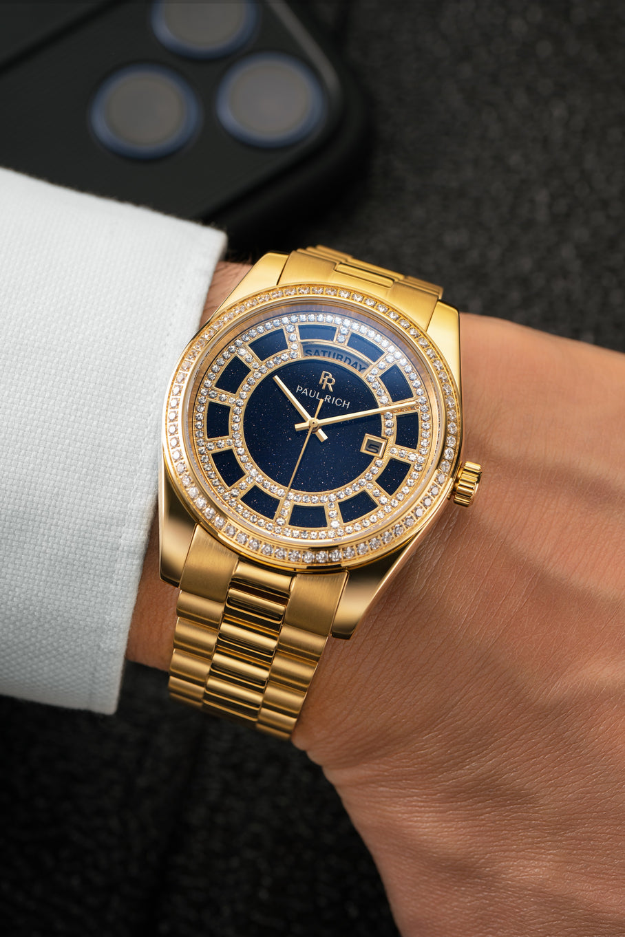 Crown Legacy Gold - Aventurine Blue - On Wrist Crown Legacy Gold - Aventurine Blue - On Wrist