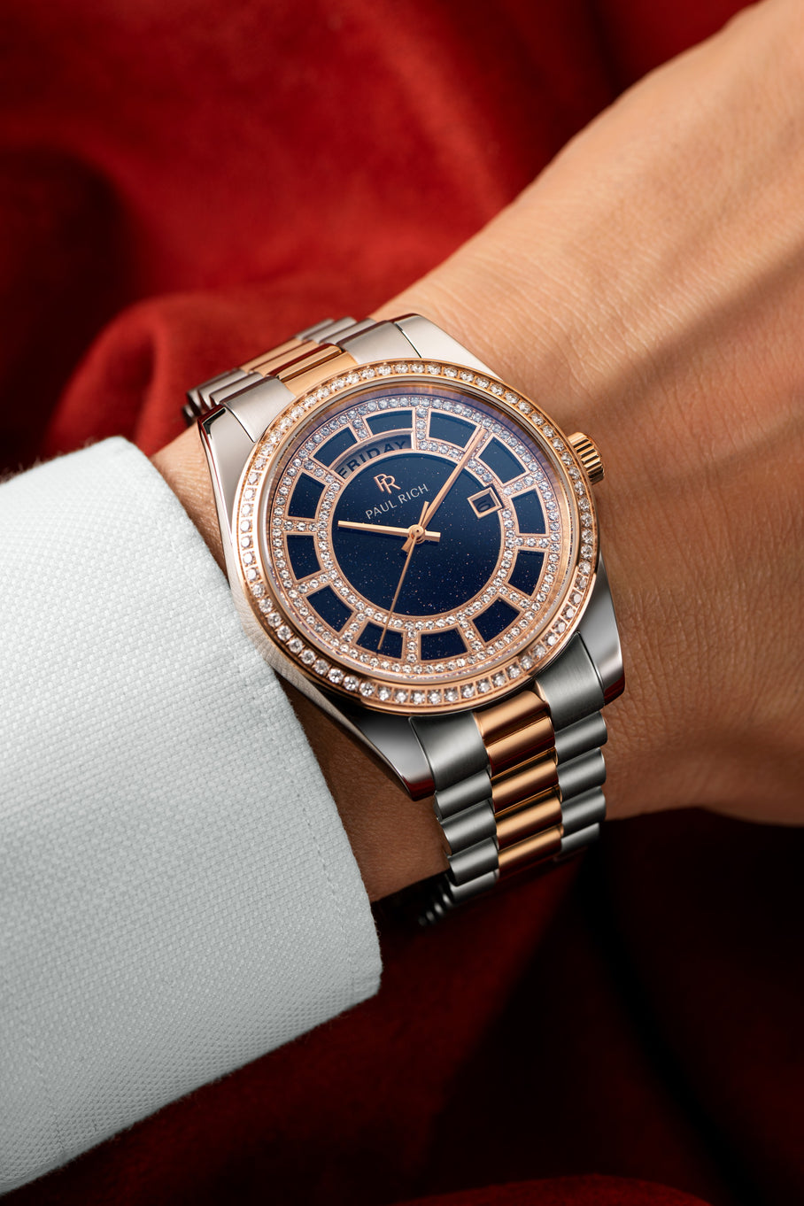 Crown Legacy Silver Rose Gold - Aventurine Blue - On Wrist Crown Legacy Silver Rose Gold - Aventurine Blue - On Wrist