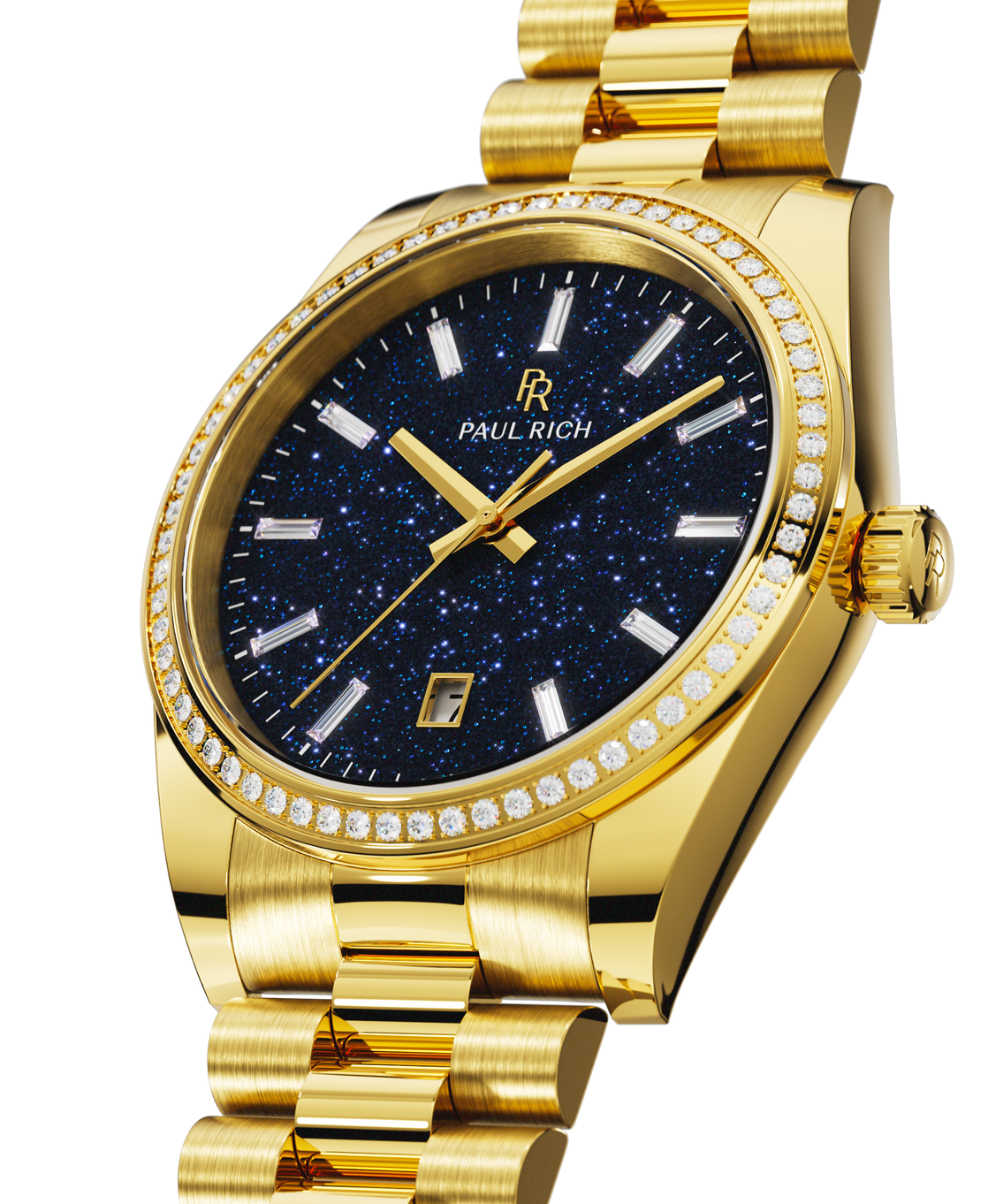 Moissanite Legacy Gold - Aventurine Blue — closeup view Moissanite Legacy Gold - Aventurine Blue — closeup view