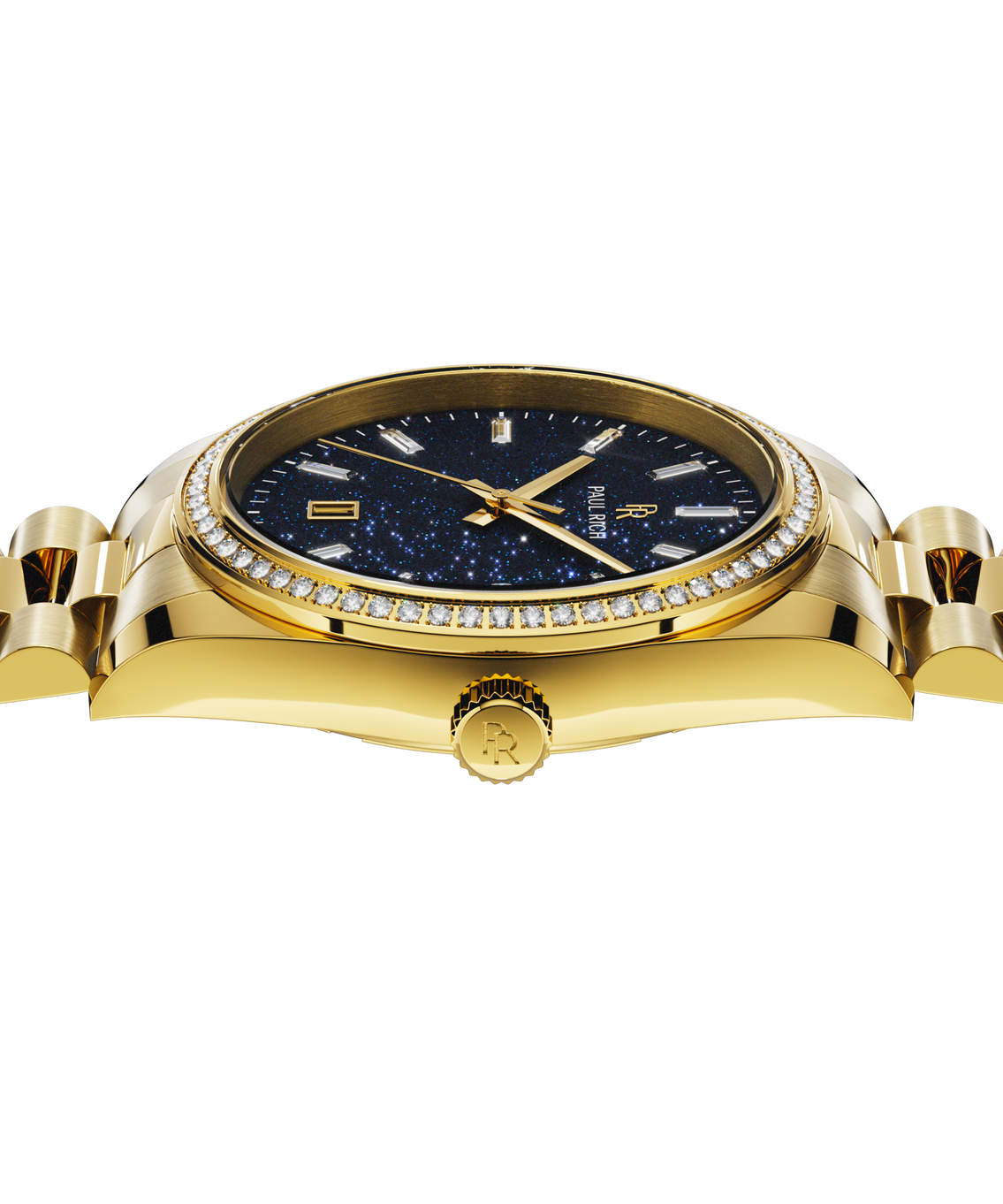 Moissanite Legacy Gold - Aventurine Blue — side view Moissanite Legacy Gold - Aventurine Blue — side view