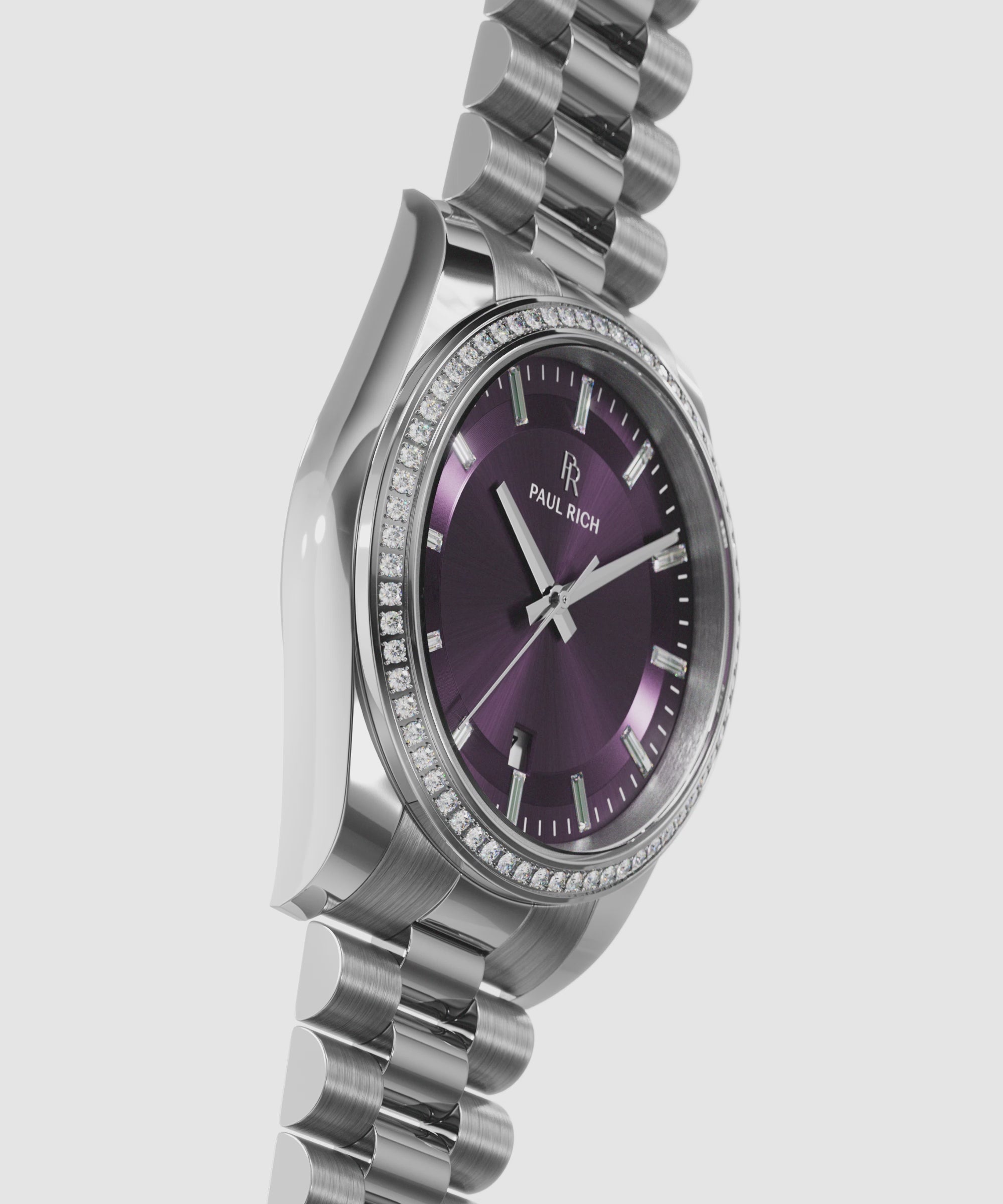 Moissanite Legacy Silver Plum — 360° spin