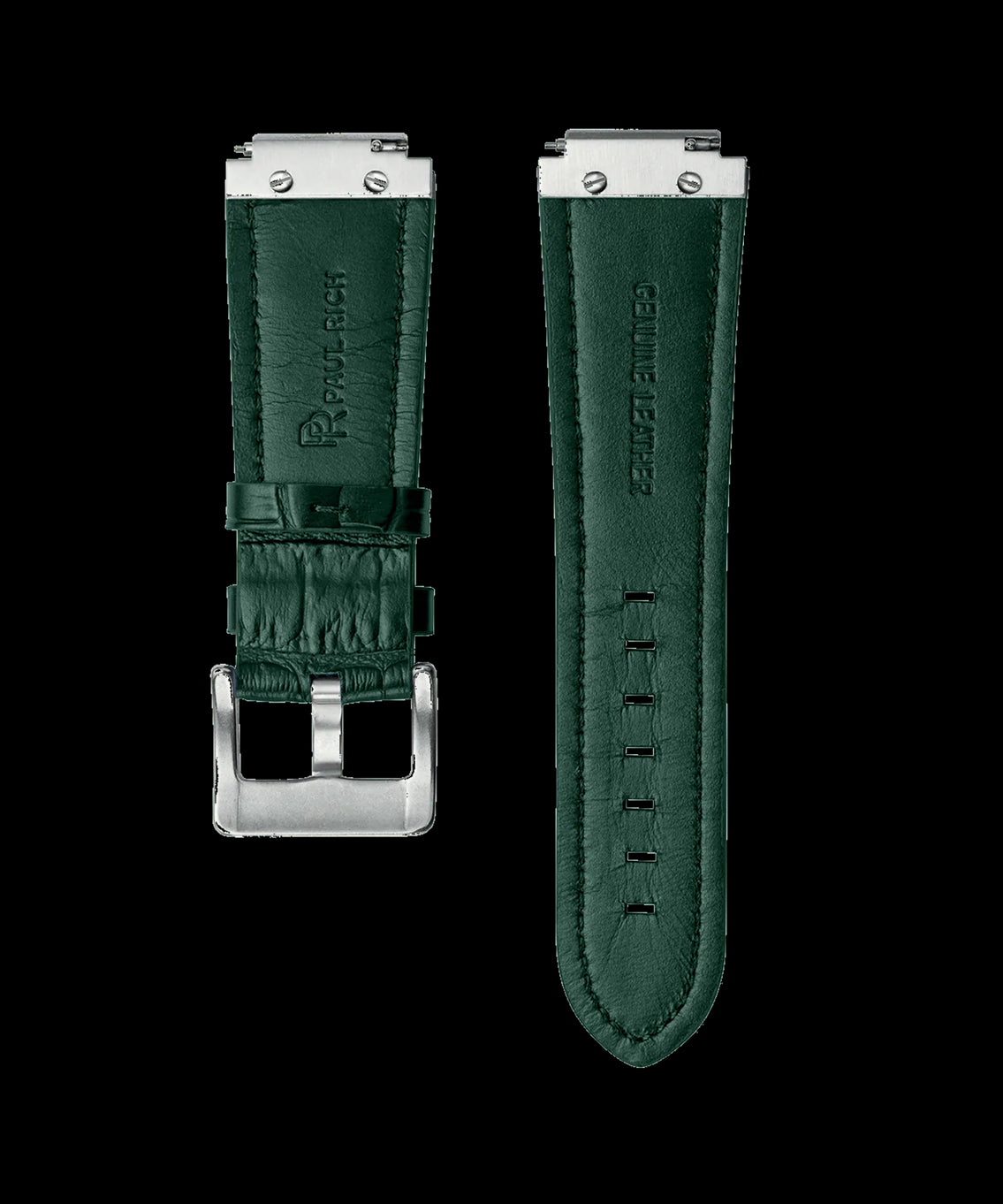 Leather Watch Band Silver Green