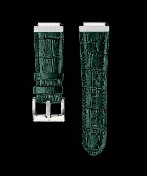 Leather Watch Band Silver Green