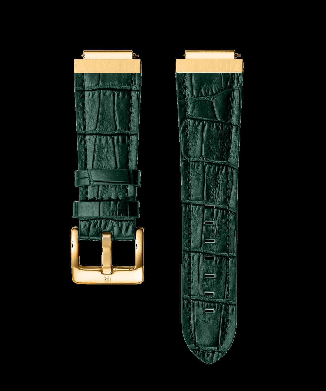 Leather Watch Band Gold Green