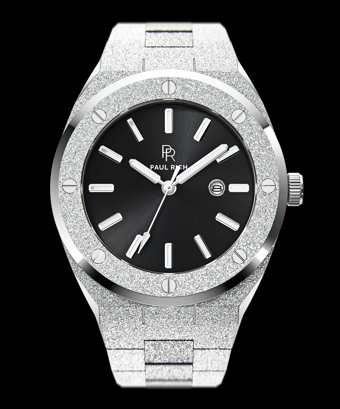 Frosted Noble s Silver Silver Watch with Black Dial Paul Rich